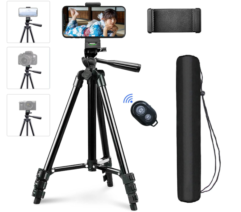 スマホ 三脚 iphone 三脚 Bluetoothリモコン付き三脚 3WAY雲台 4段階伸縮 最大長さ130cm 360°回転可能 スマートフォン 三脚 軽量 ミニ三脚 収納袋付き 持ち運び便利 iPhone/Android/カメラなど対応 自撮りや集合写真、生ライブ配信などに適用 日本語取扱書付き