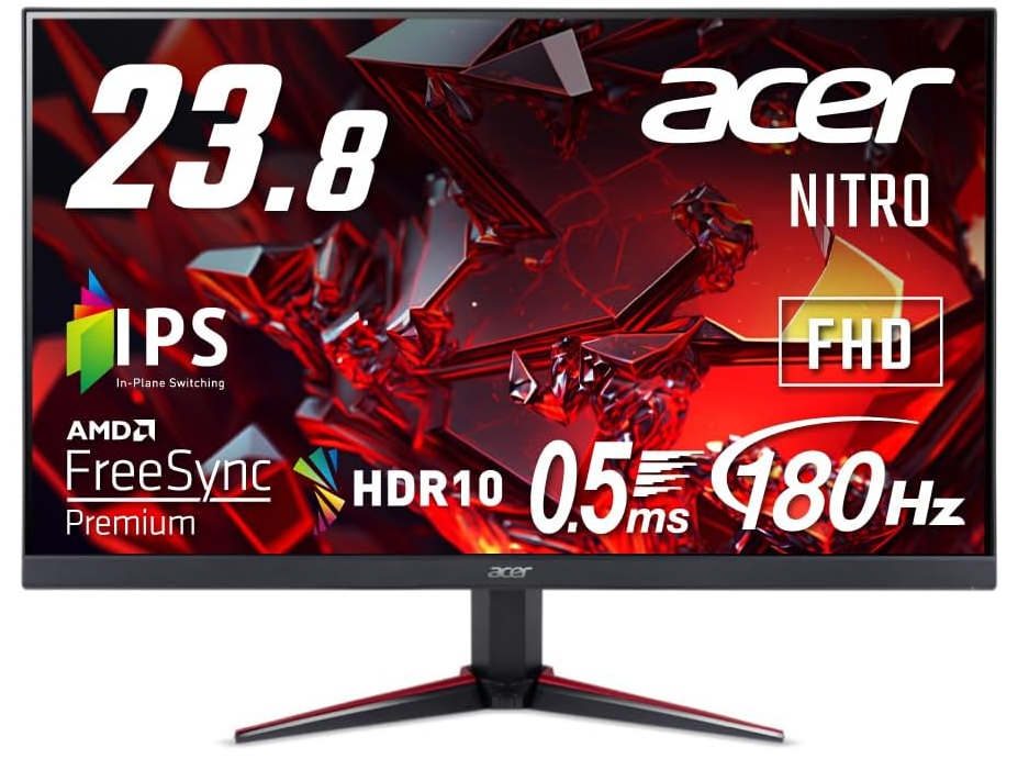 日本エイサー Acer Nitro ゲーミングモニター 23.8インチ IPS フルHD 180Hz 0.5ms PC/PS5/Xbox X/S向き